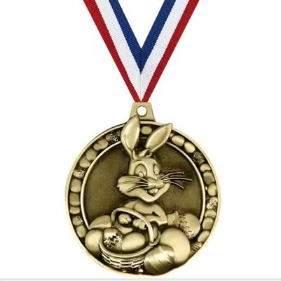 Médaille personnalisée du jour de Pâques Médaille de Pâques Médaille de lapin en alliage de zinc Avec votre conception et votre ruban
