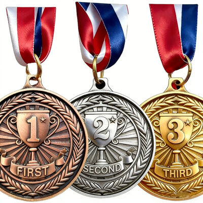 Custom 3D zinc alloy sport medals with gold UV printing for marathon, graduation, and awards.