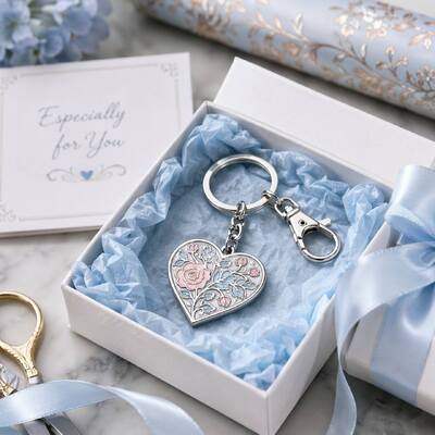 Un bon prix. Porte-clés personnalisé avec logo personnalisable, construction métallique durable et options d'attache polyvalentes pour cadeaux promotionnels en ligne